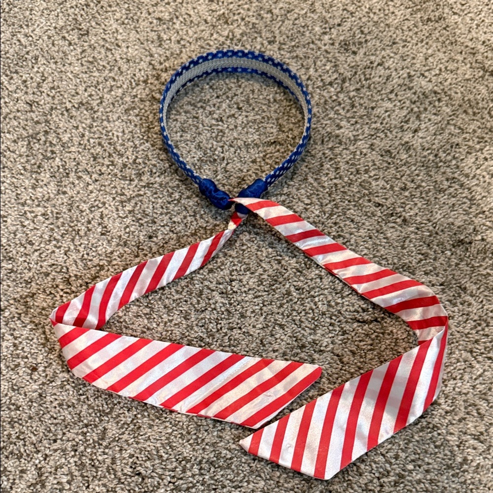 Red and White Striped Tie with Blue Headband
